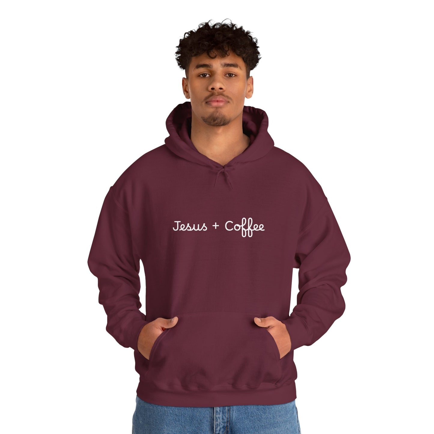 Jesus + Coffee Unisex Heavy Blend Hoodie, Inspirational Sweatshirt, Cozy Gift for Coffee Lovers, Faith-Based Apparel, Christian Hoodie