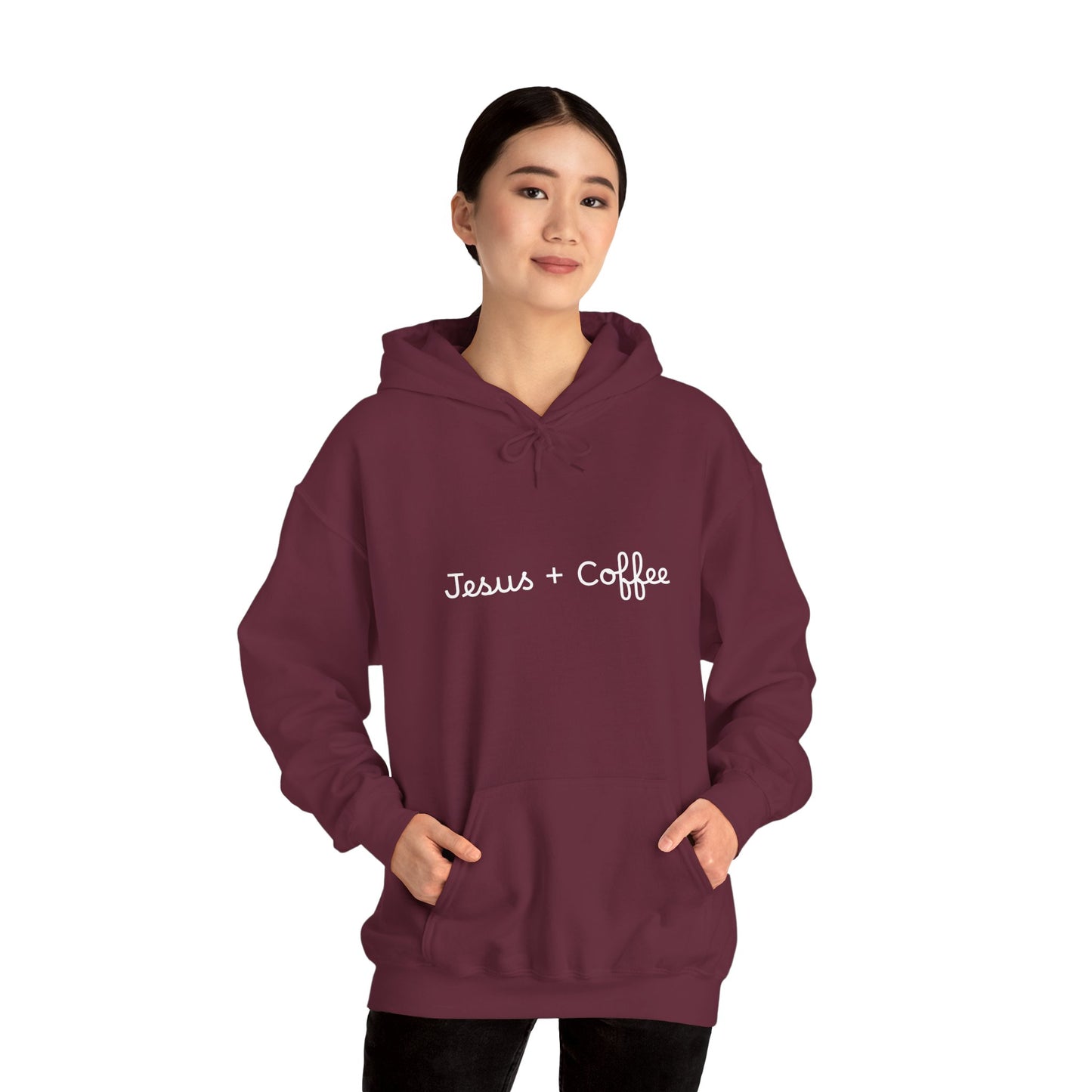 Jesus + Coffee Unisex Heavy Blend Hoodie, Inspirational Sweatshirt, Cozy Gift for Coffee Lovers, Faith-Based Apparel, Christian Hoodie