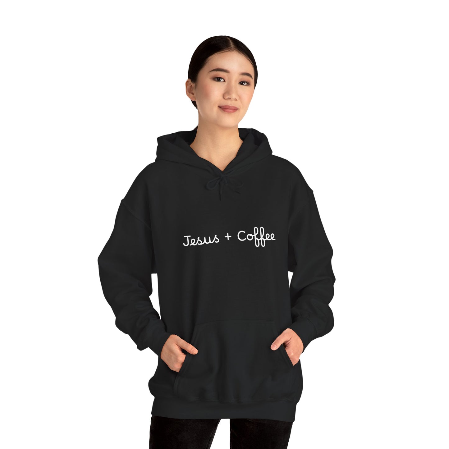 Jesus + Coffee Unisex Heavy Blend Hoodie, Inspirational Sweatshirt, Cozy Gift for Coffee Lovers, Faith-Based Apparel, Christian Hoodie