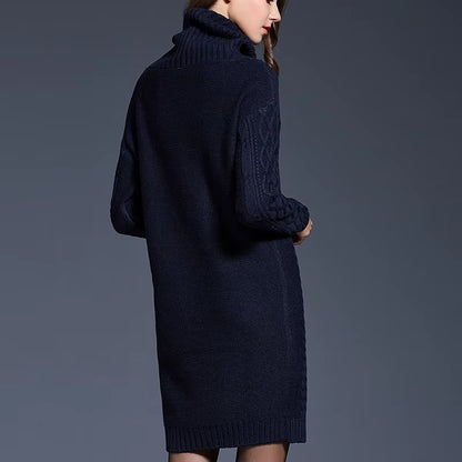 Plus Size Women Casual Knitted Long Sleeve Winter Dresses Sweater Solid Knee Length Loose Fat Female over Size Dresses 4XL