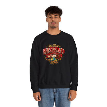 Crewneck Sweatshirt — "The Best Husband in the World" Vintage Globe Gift