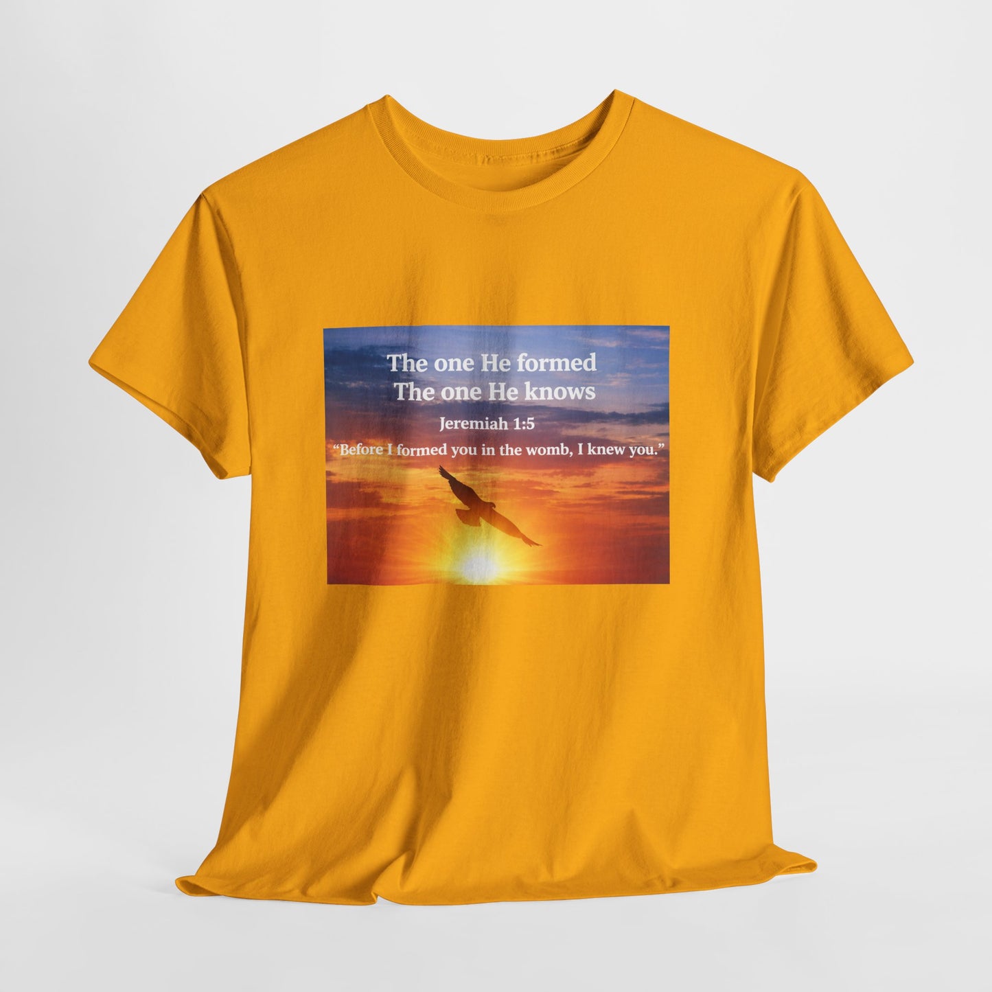 Christian Sunset T-Shirt — "Before I Formed You I Knew You" Scripture Tee