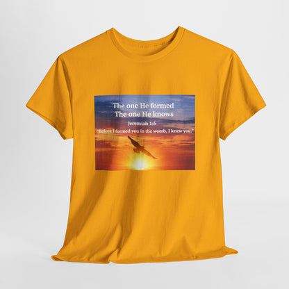 Christian Sunset T-Shirt — "Before I Formed You I Knew You" Scripture Tee