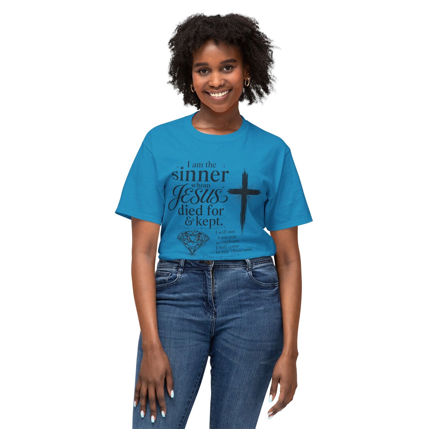 Christian Faith T-Shirt — "I am the sinner whom Jesus died for & kept" Pink Tee