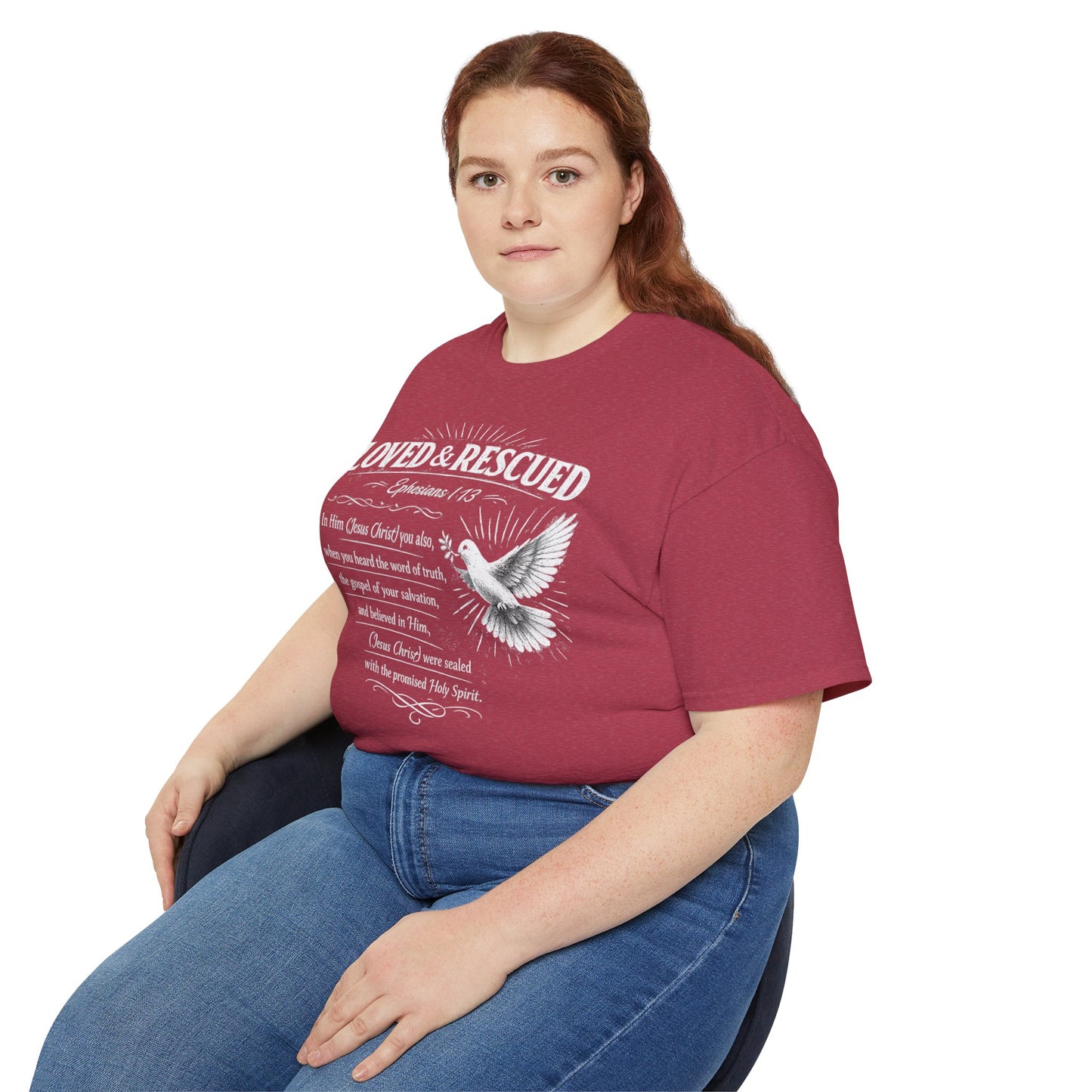 Loved & Rescued Tee — Ephesians 1:13 Christian Dove T‑Shirt