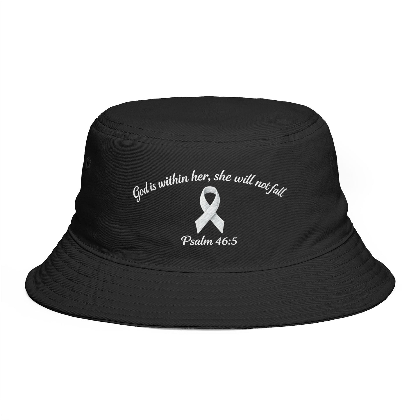 Bucket Hat — Psalm 46:5 Faith Ribbon Bucket Hat (God Is Within Her)