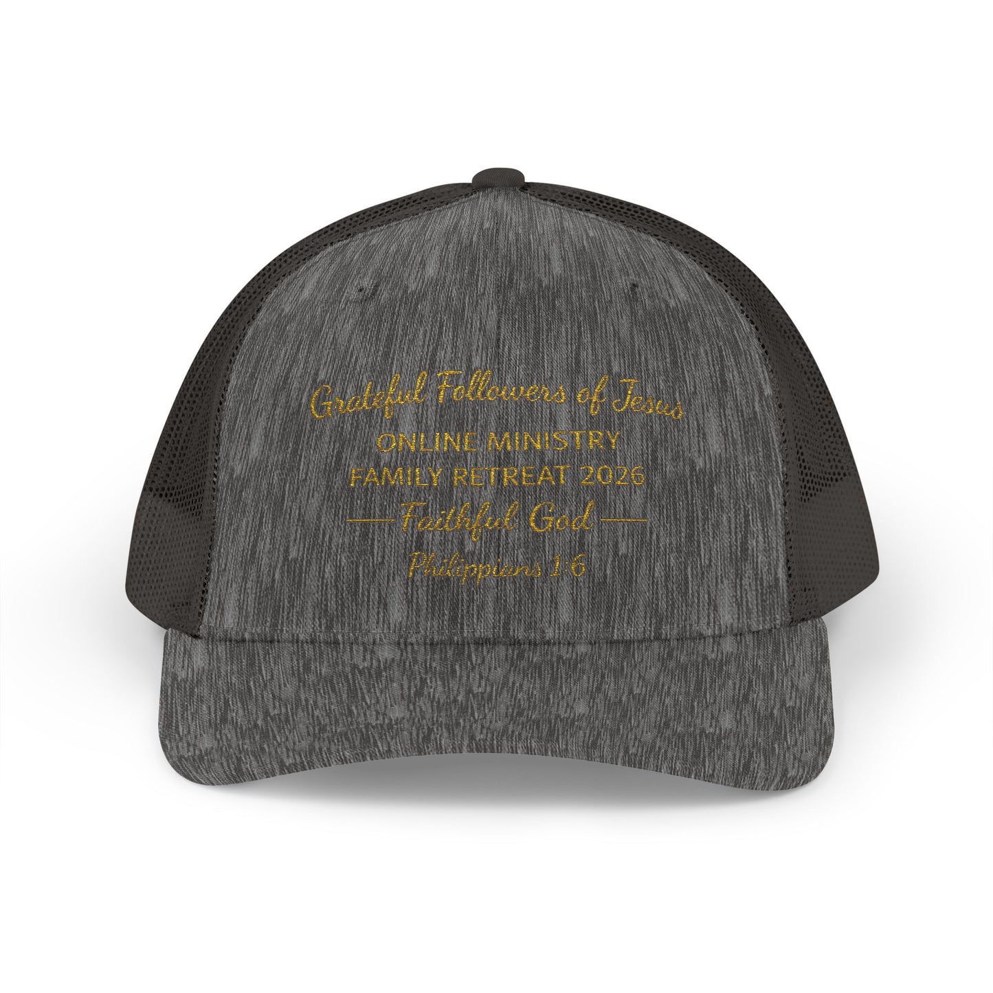 Embroidered Faith Retreat Trucker Cap — 'Faithful God' Family Ministry Snapback