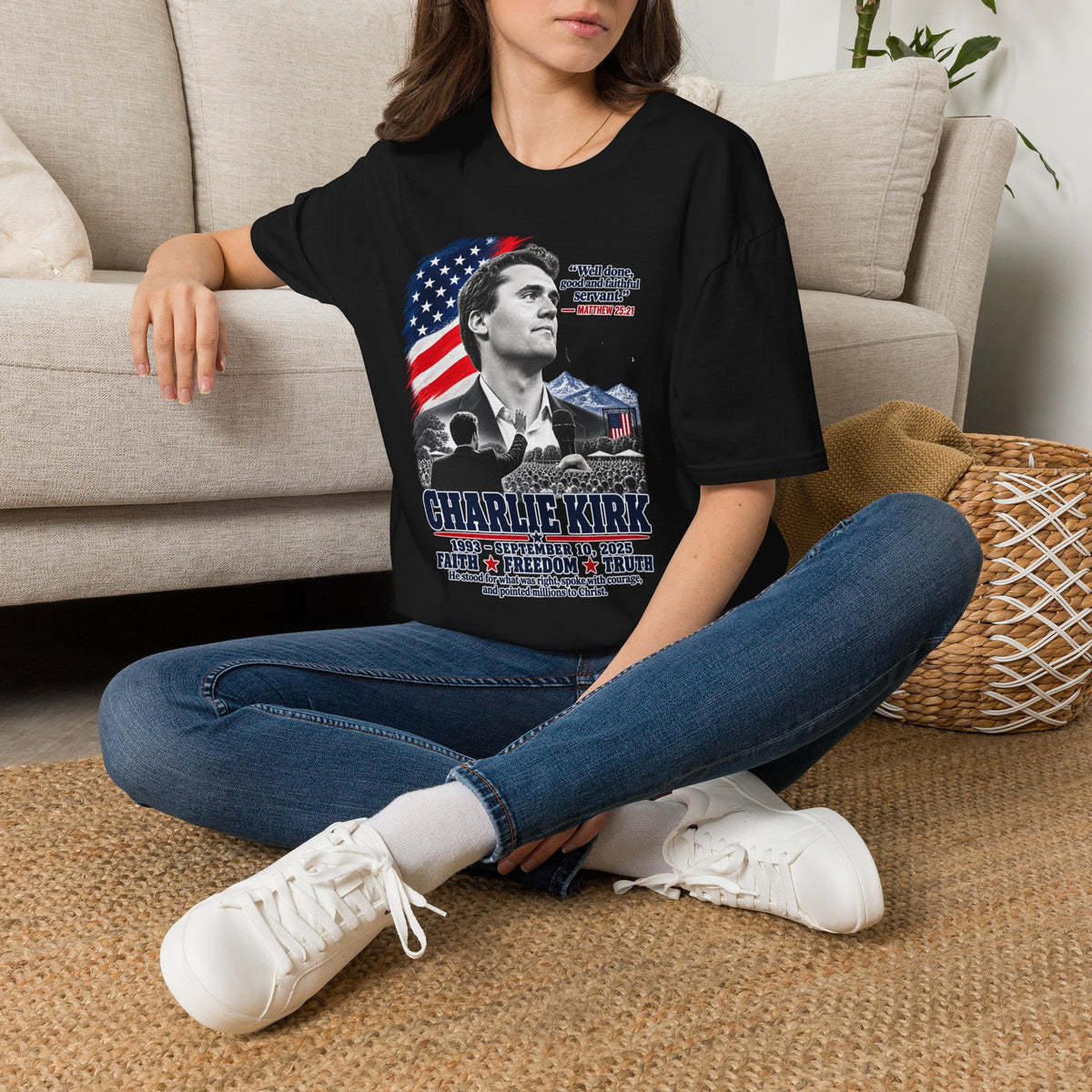Charlie Kirk Tribute T-Shirt — "Well done, good and faithful servant" Matthew 25:21