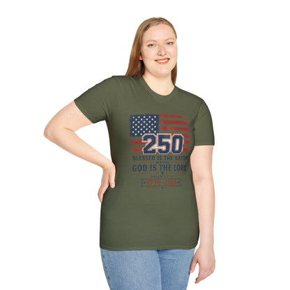 250th Anniversary Flag T-Shirt — "Blessed Is The Nation" Patriotic Tee