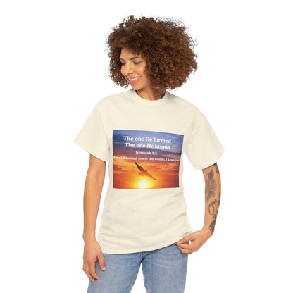 Christian Sunset T-Shirt — "Before I Formed You I Knew You" Scripture Tee
