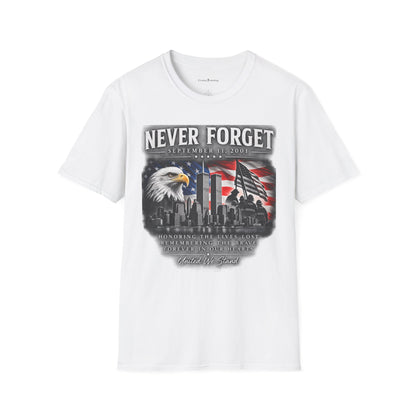 Never Forget 9/11 Memorial T-Shirt — American Flag & Eagle Tribute
