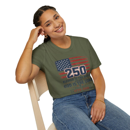250th Anniversary Flag T-Shirt — "Blessed Is The Nation" Patriotic Tee