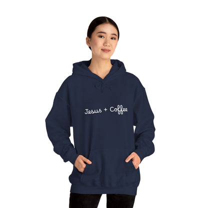 Jesus + Coffee Unisex Heavy Blend Hoodie, Inspirational Sweatshirt, Cozy Gift for Coffee Lovers, Faith-Based Apparel, Christian Hoodie