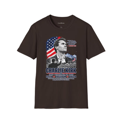 Charlie Kirk Tribute T-Shirt — "Well done, good and faithful servant" Matthew 25:21