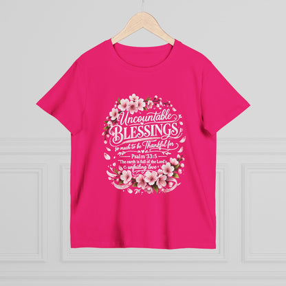 Uncountable Blessings Women’s Tee – Floral Psalm 33:5 Inspirational Shirt
