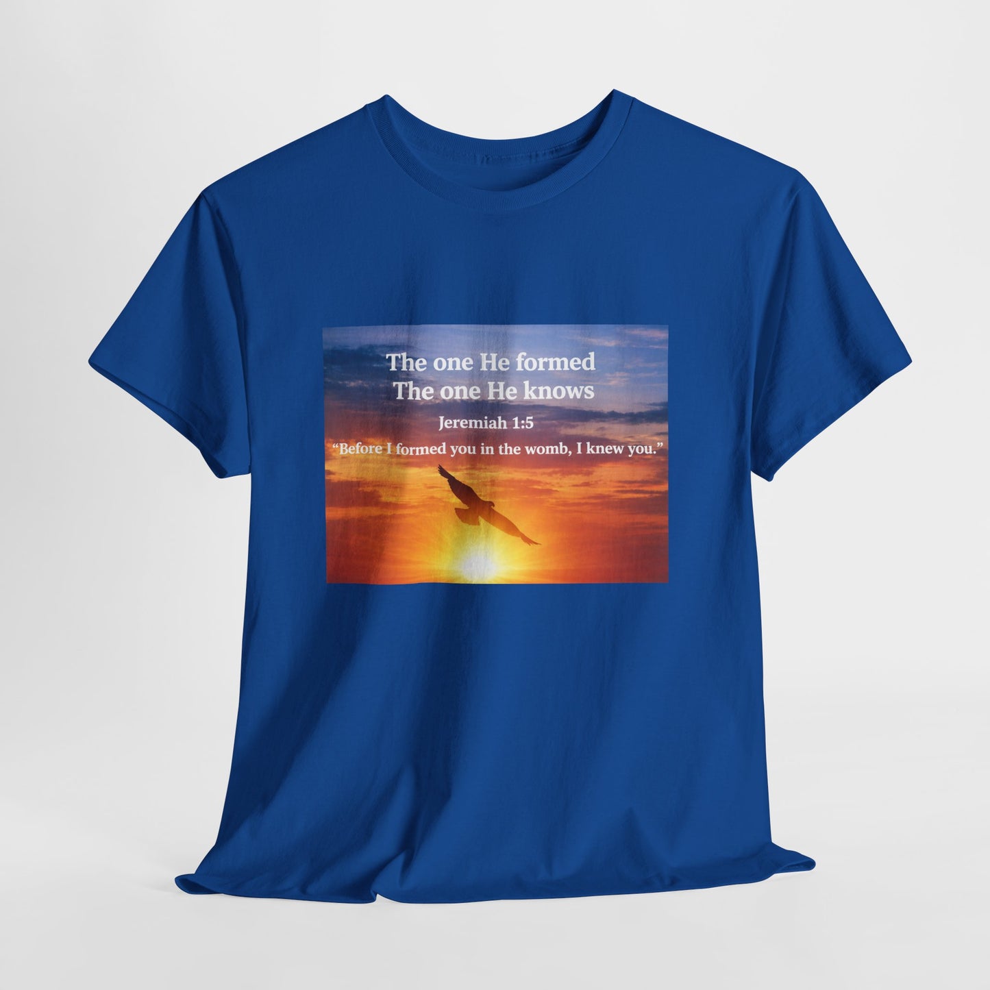 Christian Sunset T-Shirt — "Before I Formed You I Knew You" Scripture Tee