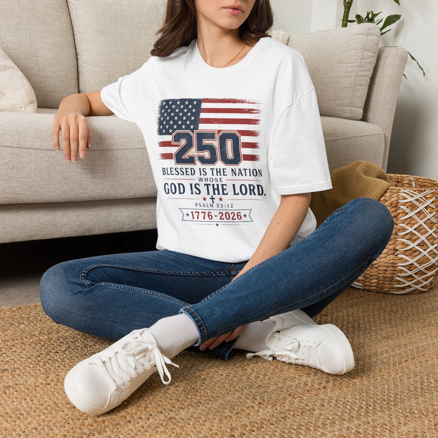250th Anniversary Flag T-Shirt — "Blessed Is The Nation" Patriotic Tee