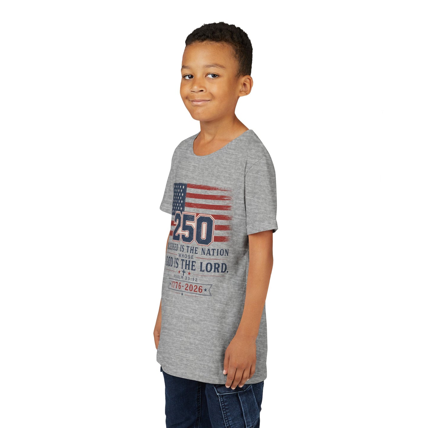 Youth Tee — 250th USA Celebration "Blessed Is the Nation" Patriotic T‑Shirt (1776–2026)
