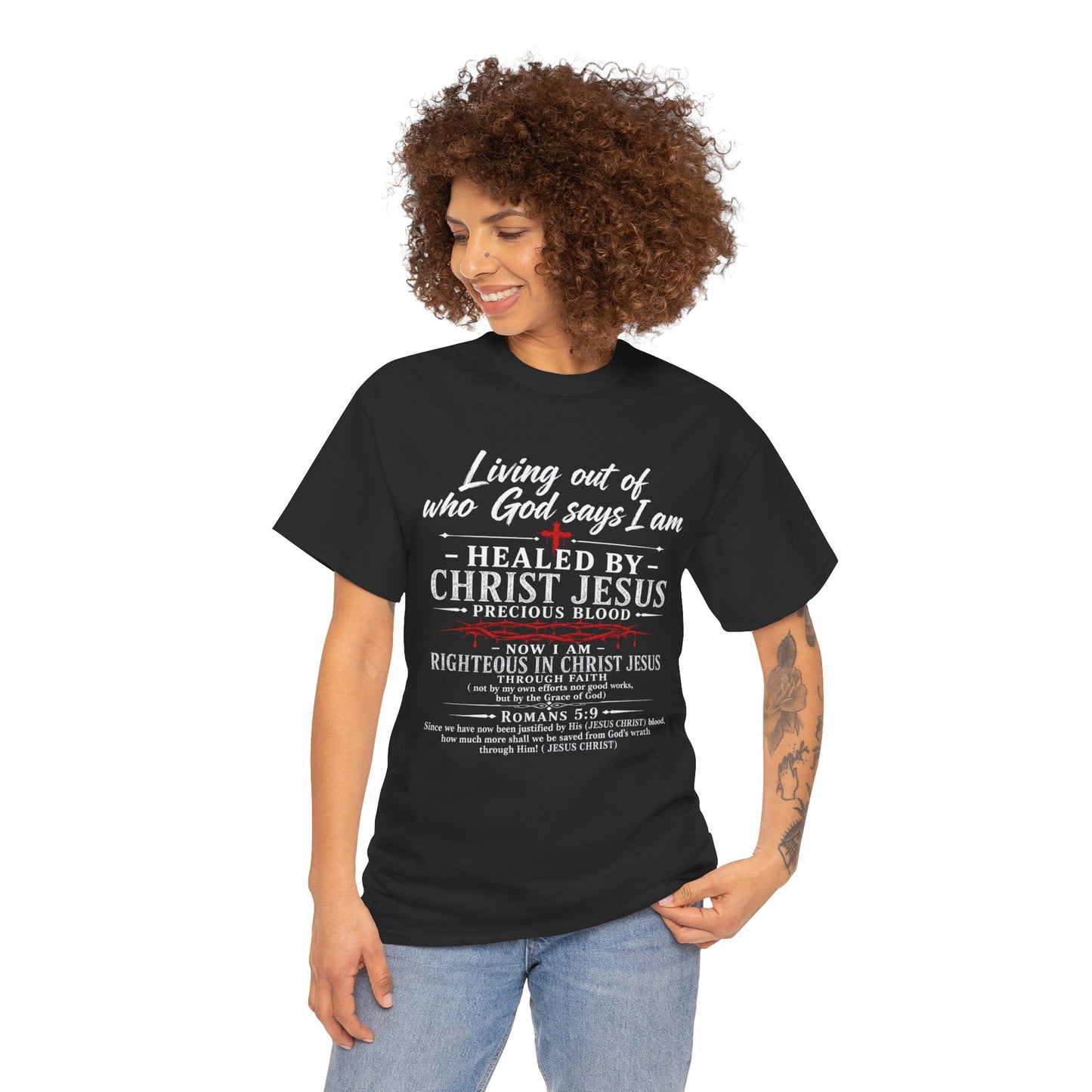 Christian Faith T-Shirt — "Living Out of Who God Says I Am" Inspirational Tee