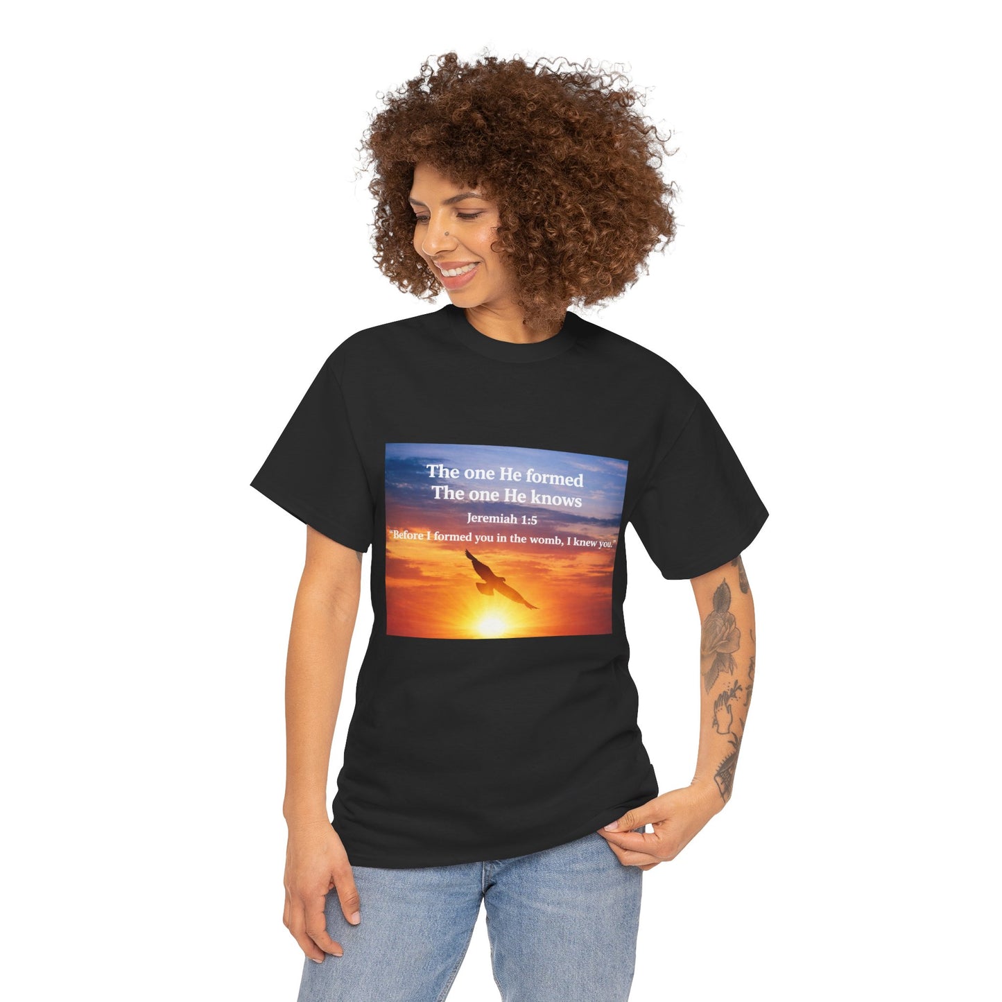 Christian Sunset T-Shirt — "Before I Formed You I Knew You" Scripture Tee