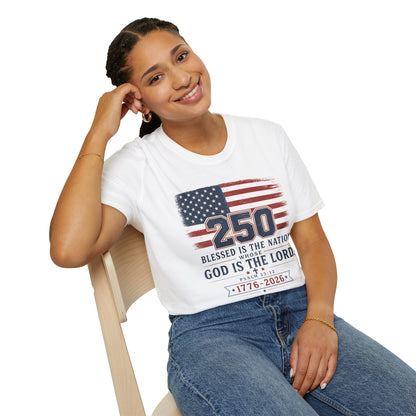 250th Anniversary Flag T-Shirt — "Blessed Is The Nation" Patriotic Tee