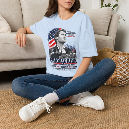 Charlie Kirk Tribute T-Shirt — "Well done, good and faithful servant" Matthew 25:21