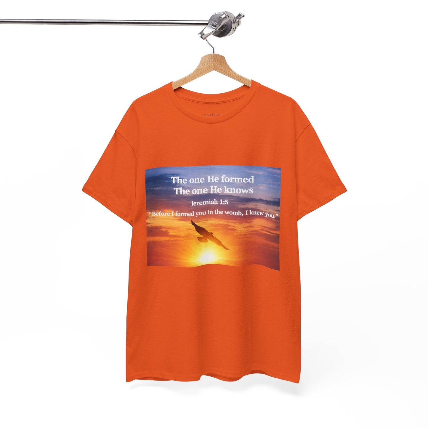 Christian Sunset T-Shirt — "Before I Formed You I Knew You" Scripture Tee