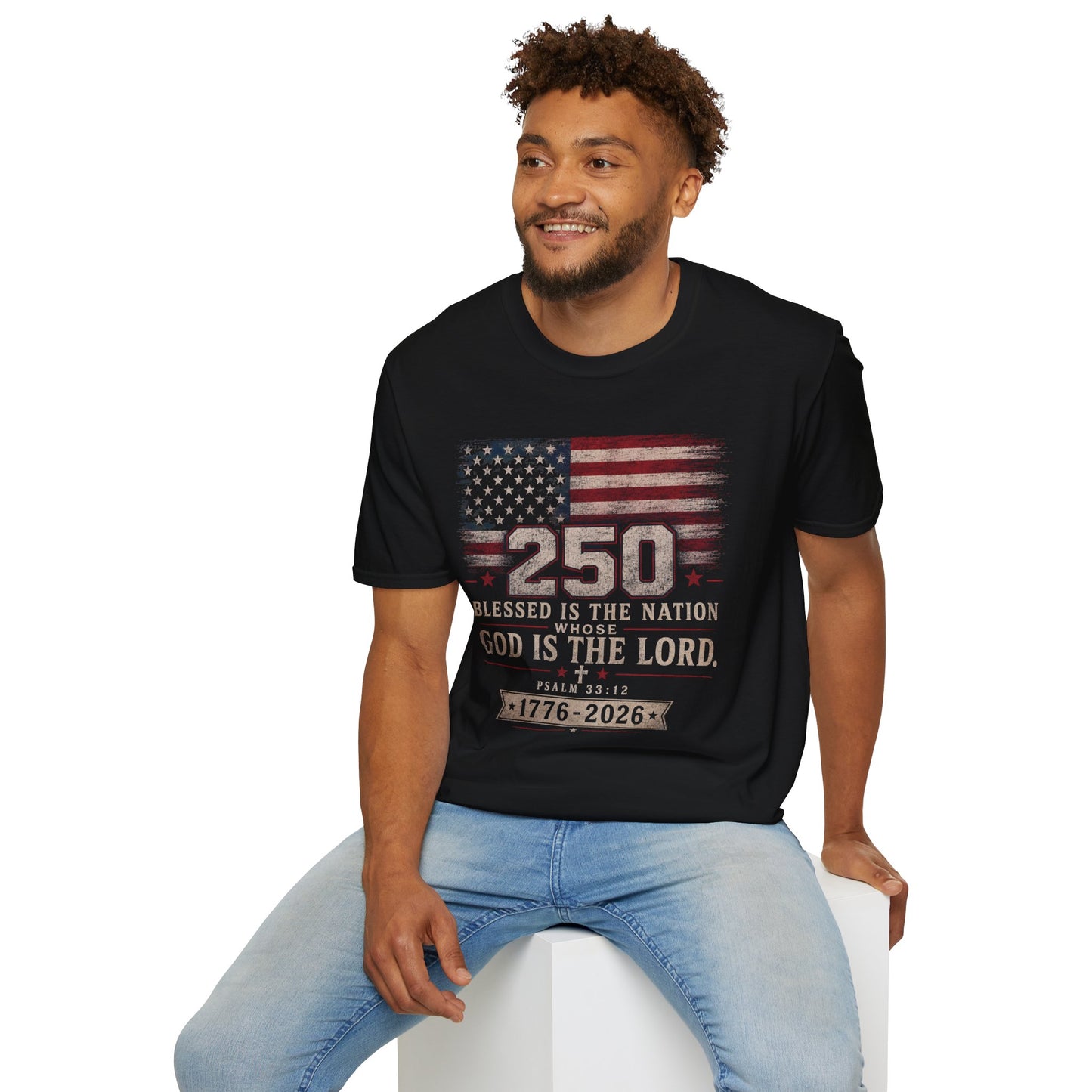 250th Anniversary Flag T-Shirt — "Blessed Is The Nation" Patriotic Tee