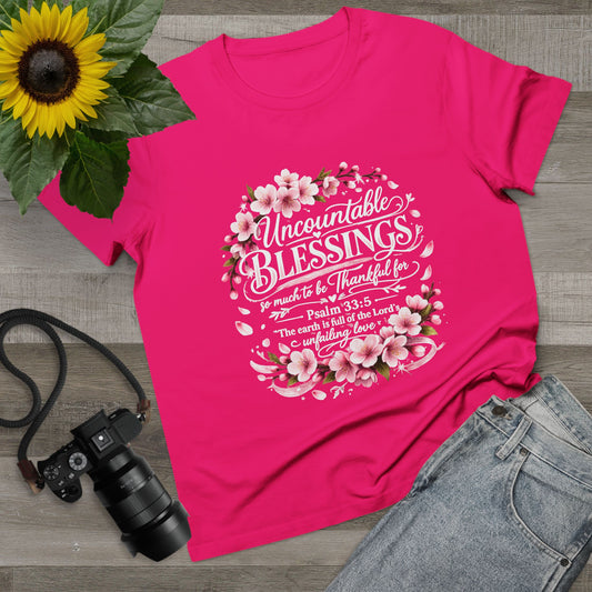 Uncountable Blessings Women’s Tee – Floral Psalm 33:5 Inspirational Shirt