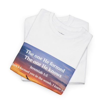 Christian Sunset T-Shirt — "Before I Formed You I Knew You" Scripture Tee