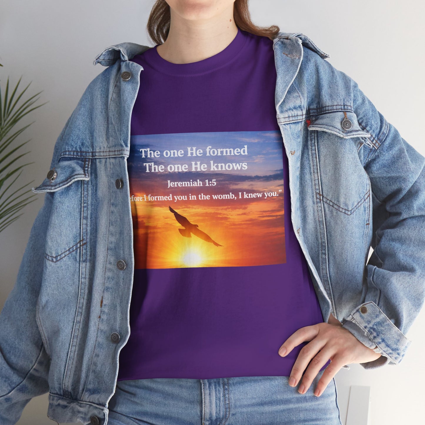 Christian Sunset T-Shirt — "Before I Formed You I Knew You" Scripture Tee