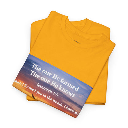 Christian Sunset T-Shirt — "Before I Formed You I Knew You" Scripture Tee