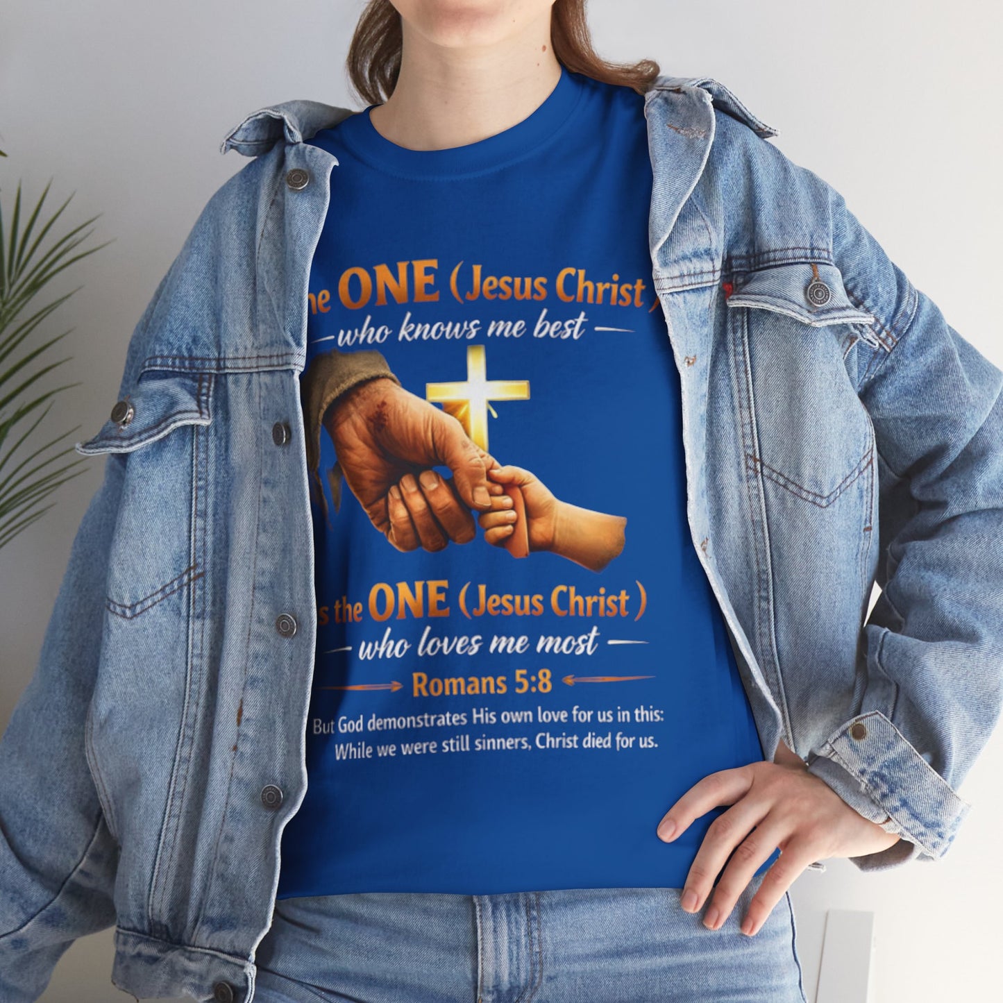 Christian T-Shirt — "The ONE (Jesus Christ)" Cross & Romans 5:8 Inspirational Tee