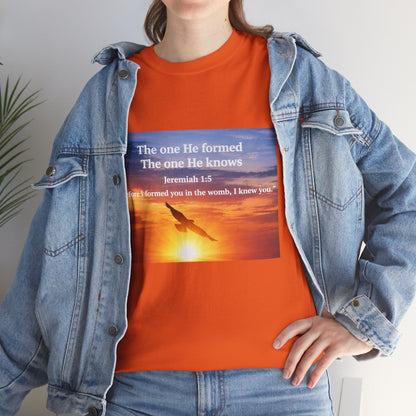 Christian Sunset T-Shirt — "Before I Formed You I Knew You" Scripture Tee