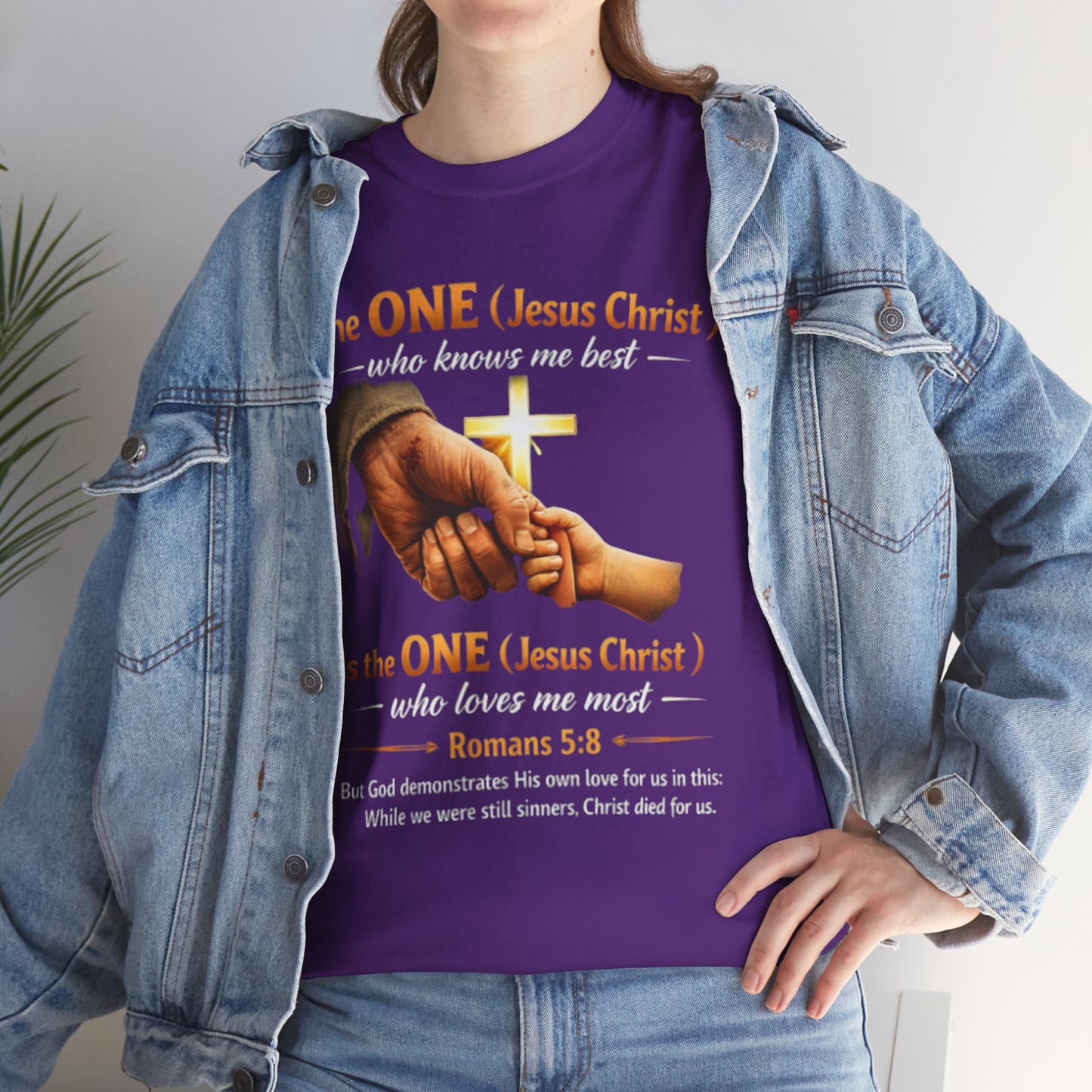 Christian T-Shirt — "The ONE (Jesus Christ)" Cross & Romans 5:8 Inspirational Tee