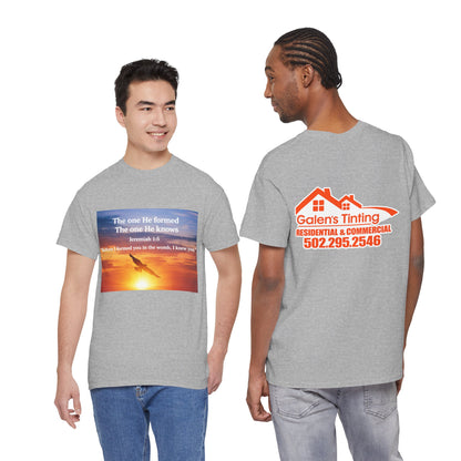Christian Sunset T-Shirt — "Before I Formed You I Knew You" Scripture Tee