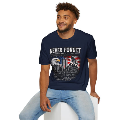 Never Forget 9/11 Memorial T-Shirt — American Flag & Eagle Tribute