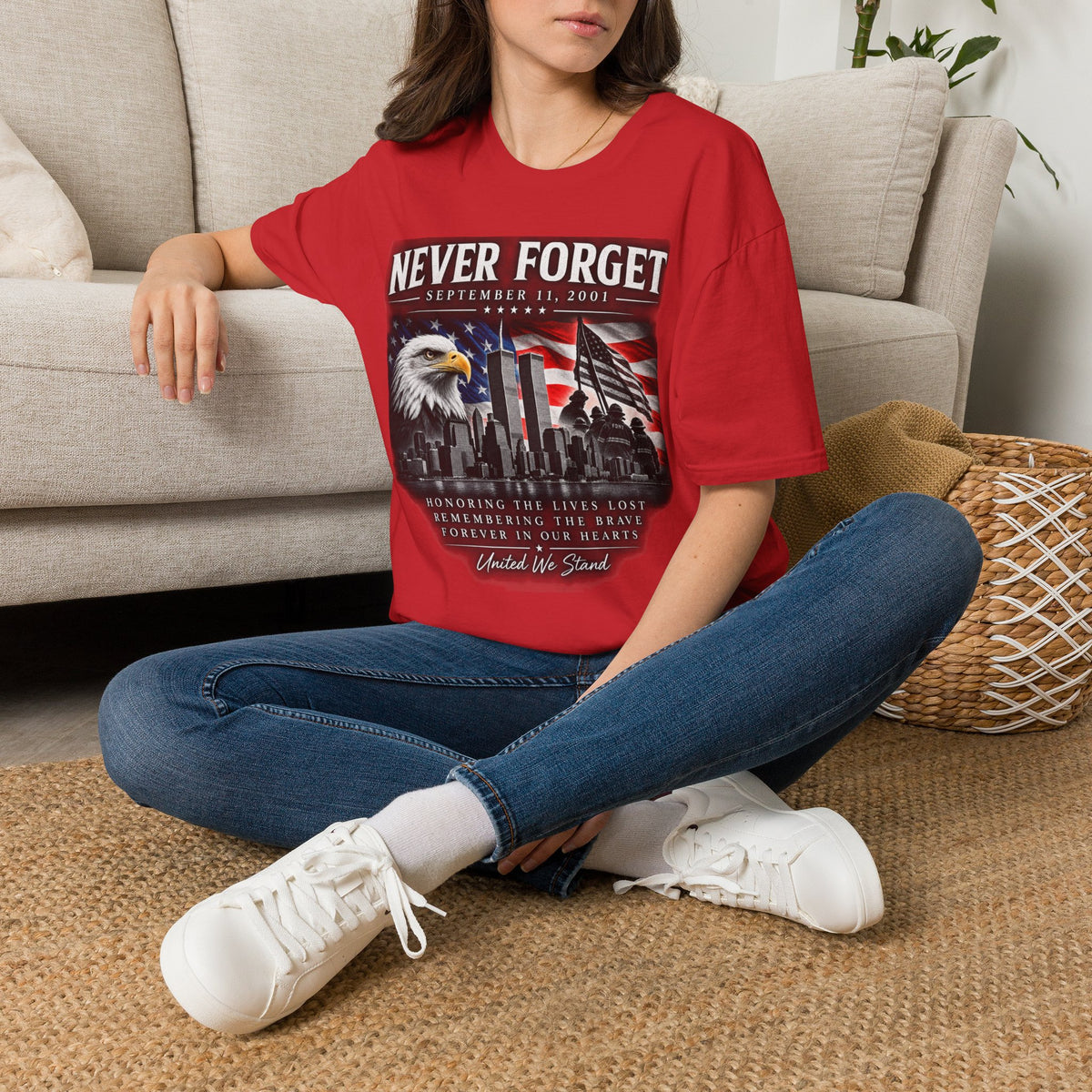 Never Forget 9/11 Memorial T-Shirt — American Flag & Eagle Tribute