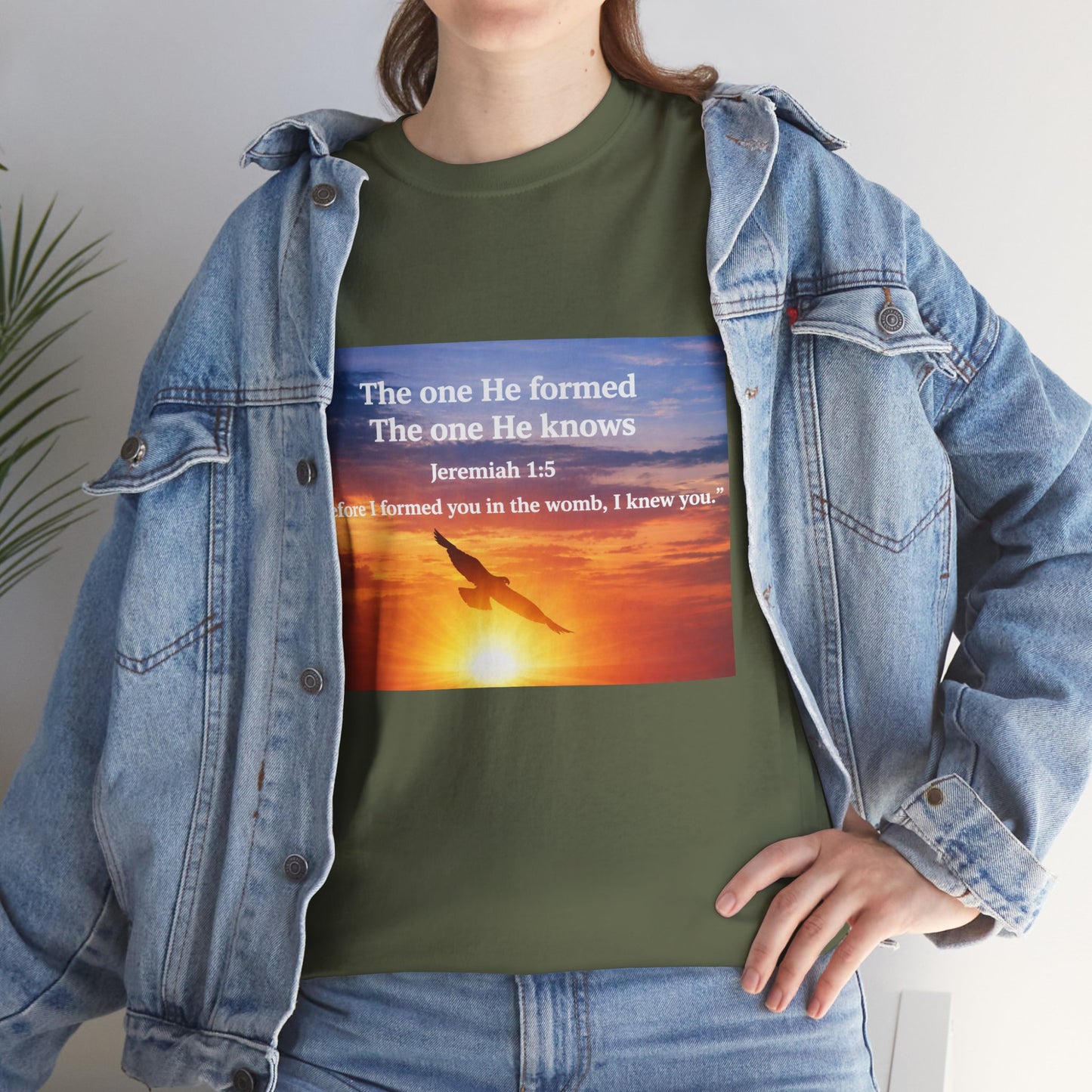 Christian Sunset T-Shirt — "Before I Formed You I Knew You" Scripture Tee