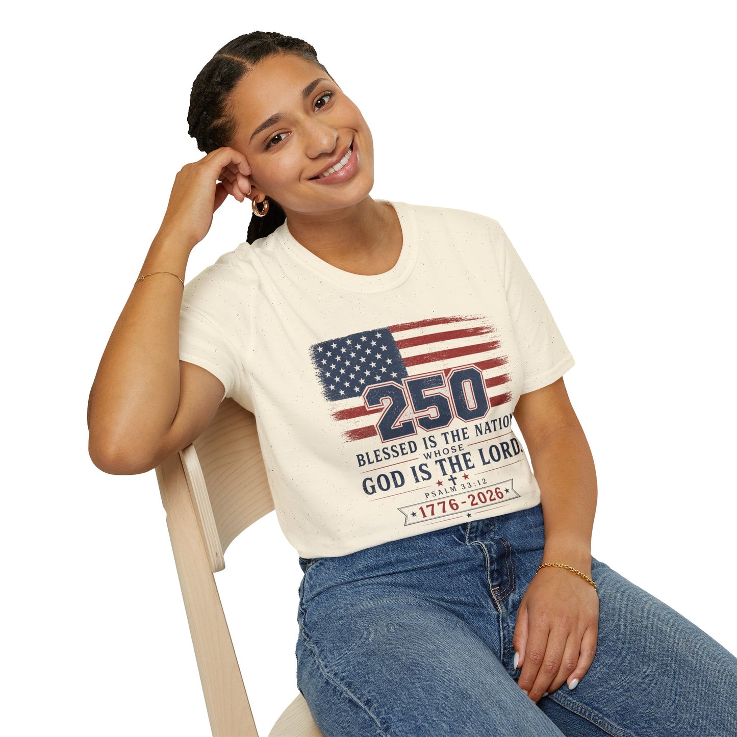 250th Anniversary Flag T-Shirt — "Blessed Is The Nation" Patriotic Tee