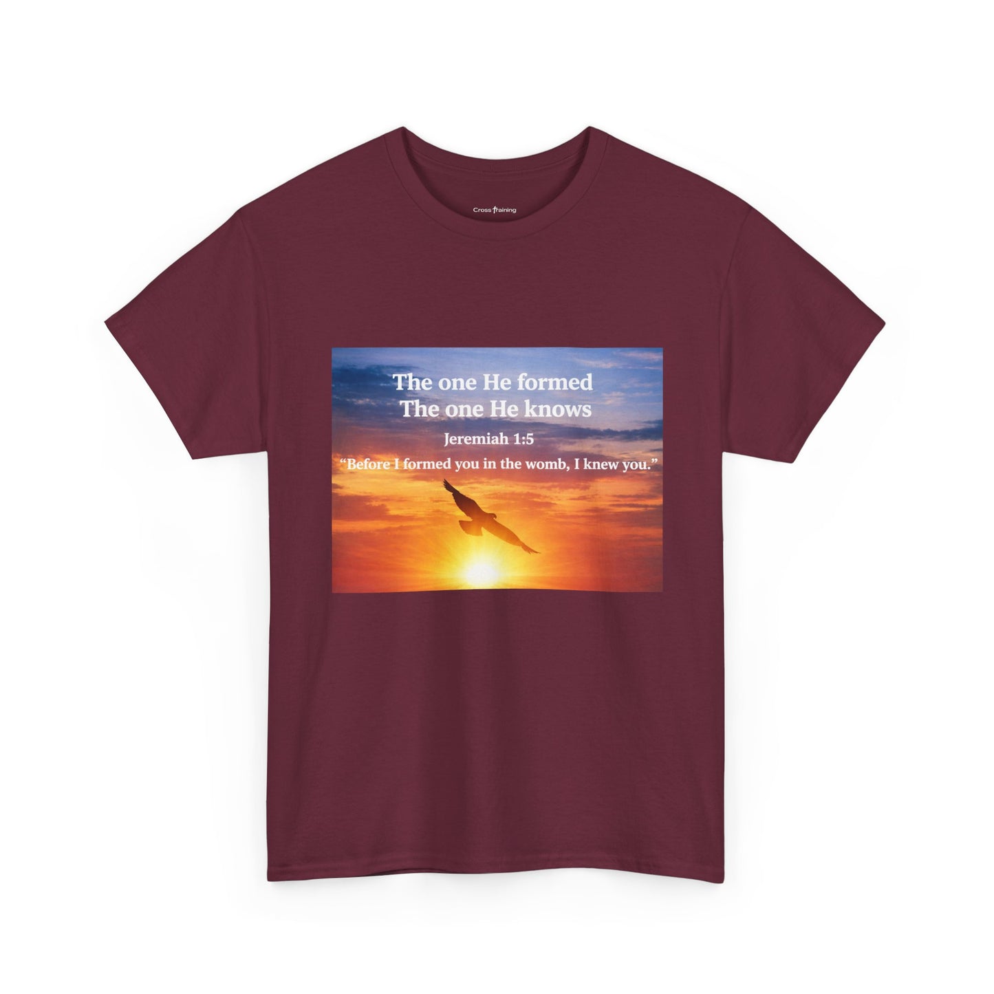 Christian Sunset T-Shirt — "Before I Formed You I Knew You" Scripture Tee