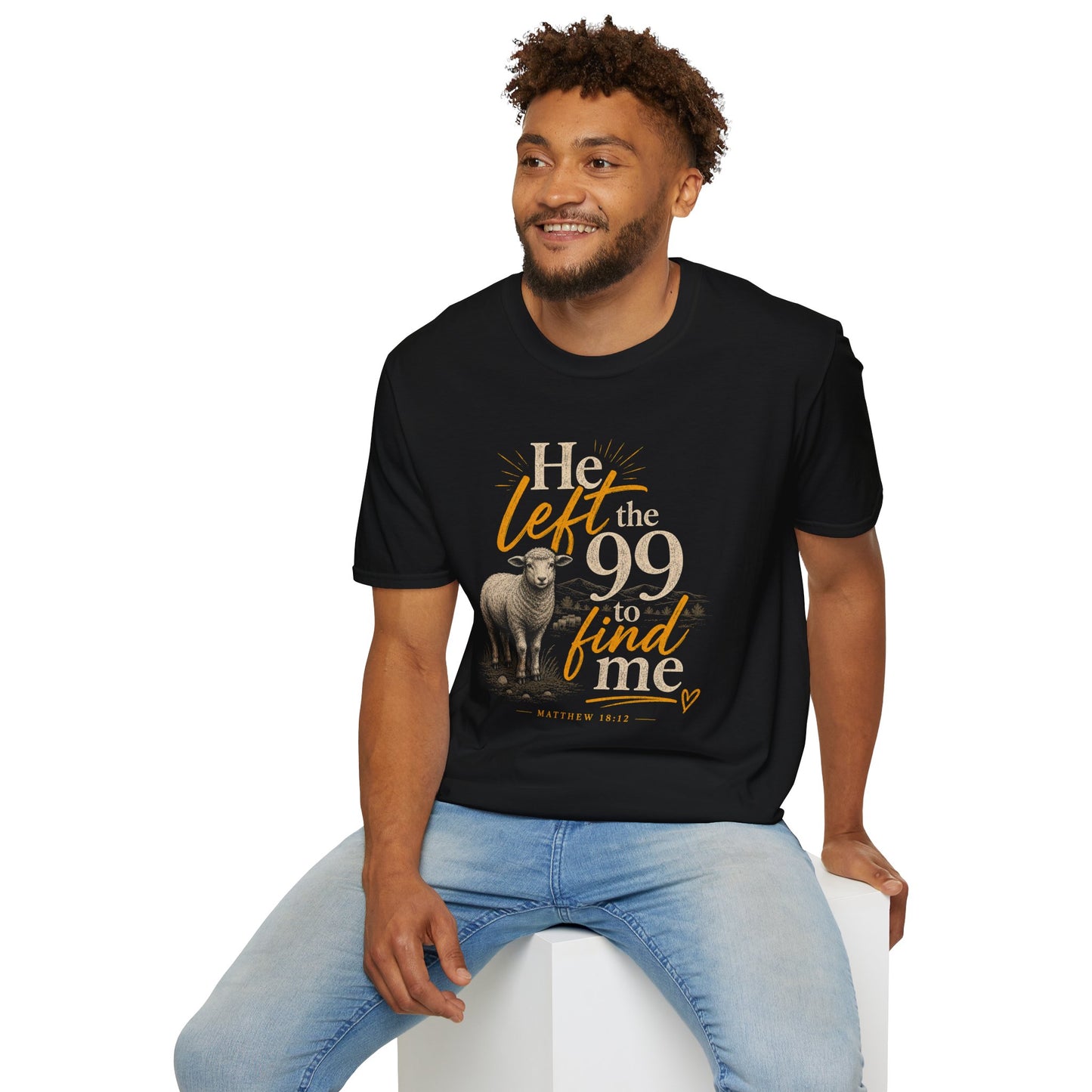 He Left the 99 T-Shirt — Christian Shepherd & Lamb Faith Tee