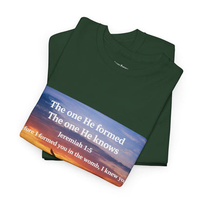 Christian Sunset T-Shirt — "Before I Formed You I Knew You" Scripture Tee
