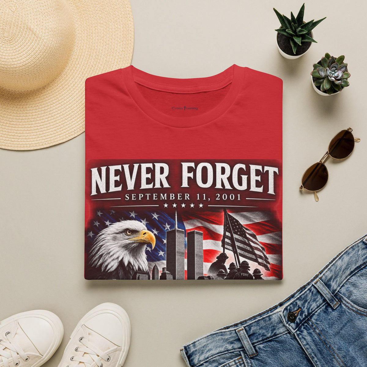 Never Forget 9/11 Memorial T-Shirt — American Flag & Eagle Tribute