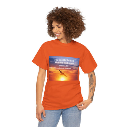 Christian Sunset T-Shirt — "Before I Formed You I Knew You" Scripture Tee