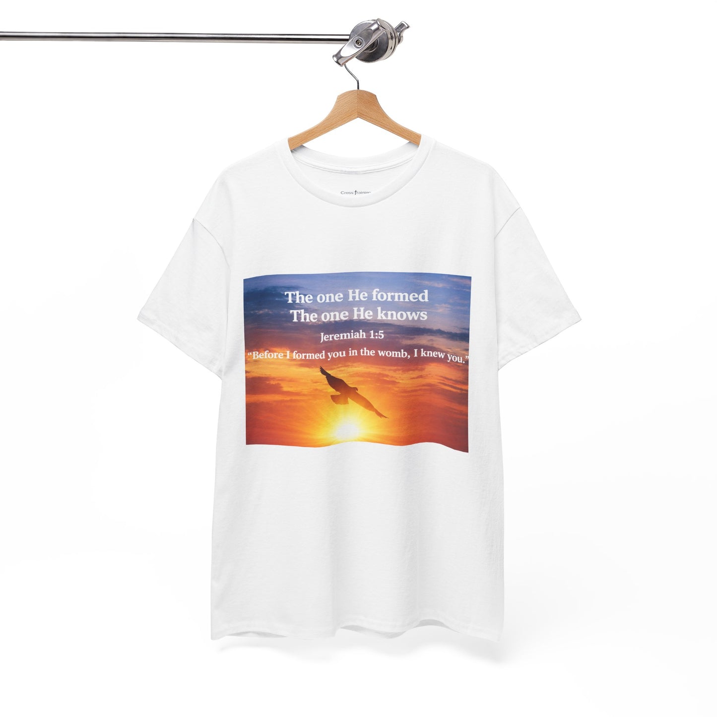 Christian Sunset T-Shirt — "Before I Formed You I Knew You" Scripture Tee