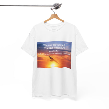 Christian Sunset T-Shirt — "Before I Formed You I Knew You" Scripture Tee