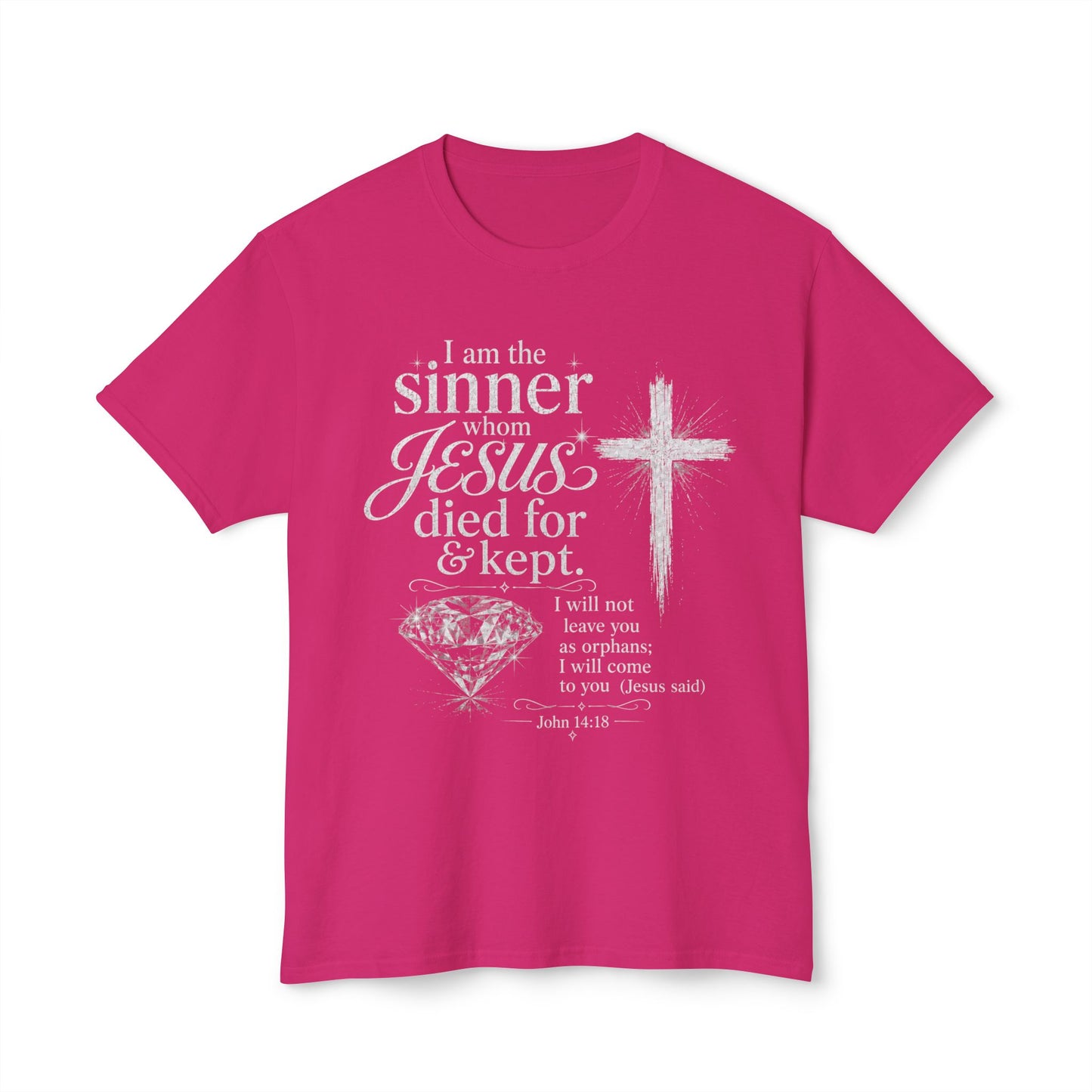 Christian Faith T-Shirt — "I am the sinner whom Jesus died for & kept" Pink Tee