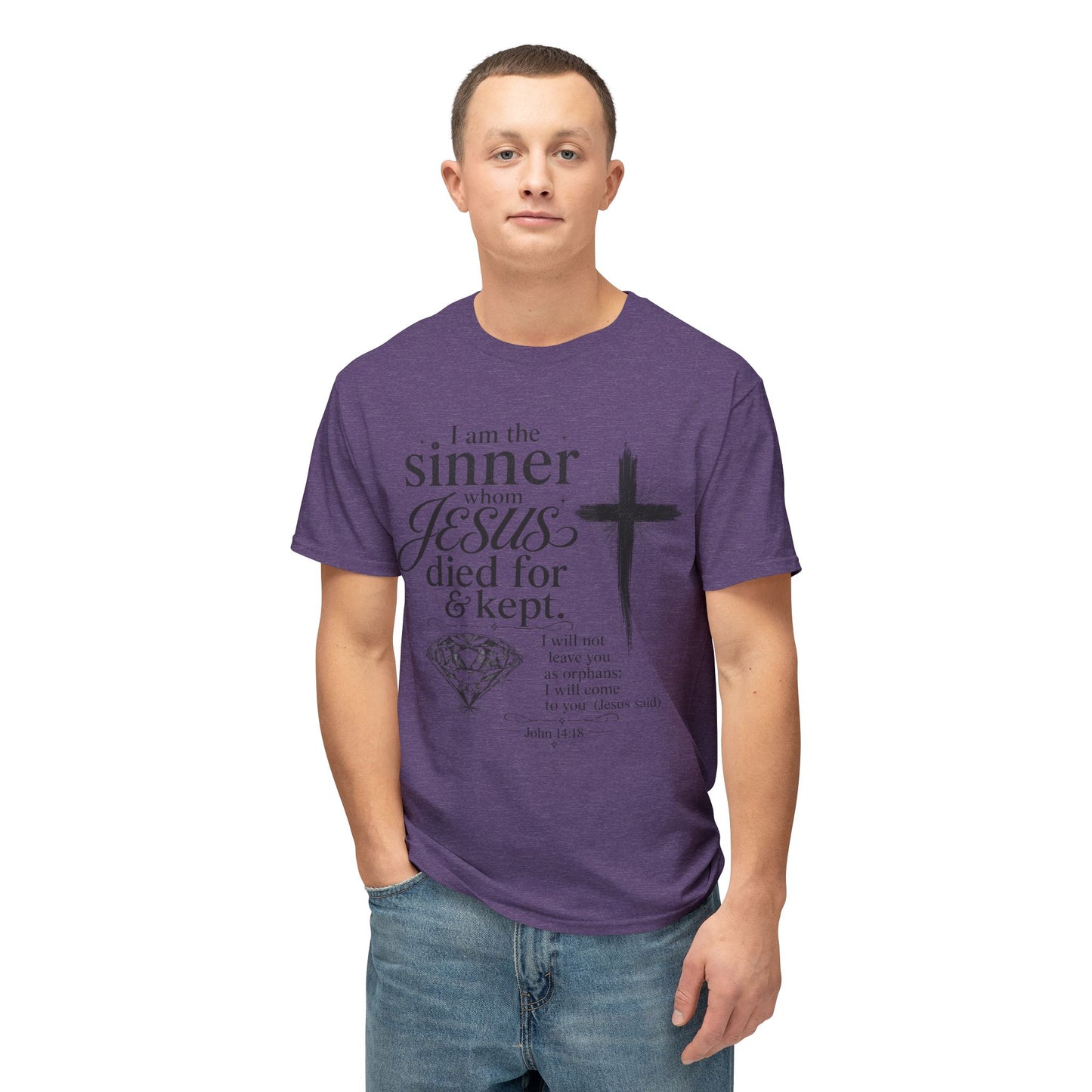 Christian Faith T-Shirt — "I am the sinner whom Jesus died for & kept" Pink Tee