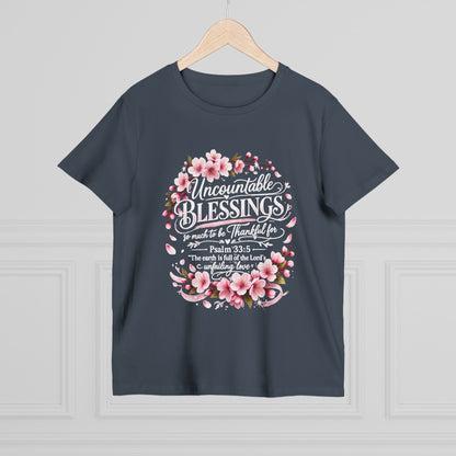 Uncountable Blessings Women’s Tee – Floral Psalm 33:5 Inspirational Shirt